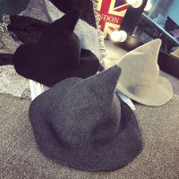 new witch sharp pointed big brim woolen hat Korean autumn and winter hat female knitted wizard hat fishermans basin hat