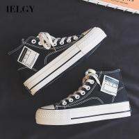 IELGY  Simple Lace-Up High-Top Platform รองเท้าผ้าใบผู้หญิงสไตล์สตรีท