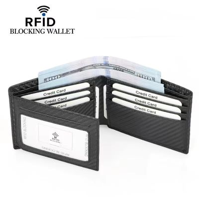 Carbon Fiber Leather Wallet Men Fashion Trifold Wallet RFID Blocking Purse Men Short Wallet Card Holder Bank Card Holder Wallet