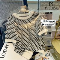 Houndstooth เสื้อยืดแขนสั้น ผ้าถัก แบบบาง แฟชั่นฤดูร้อน สําหรับผู้หญิง 2023 V728