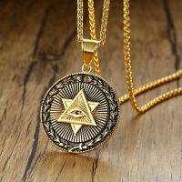 Modyle Antique Men Neckalces Triangle Eye of Providence Illuminati Pyramid All Seeing Eye Stainless Steel Pendants Punk Jewelry Fashion Chain Necklace