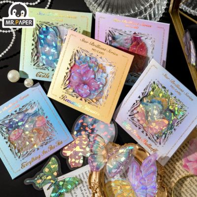 Mr. Paper 6 Styles Beautiful Butterfly PET Sticker Creative Feather Jellyfish Flower Hand Account Decorative Stationery Sticker