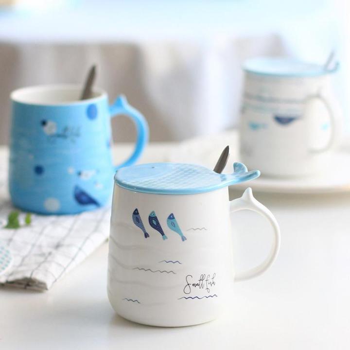 ถ้วยชานมกาแฟแก้วมัคเซรามิกไอเดียบรรเจิดแก้วน้ำวาฬมหาสมุทรของขวัญคู่สำนักงานบ้าน