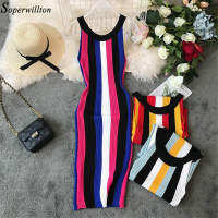 2021 Dresses Women Summer Sleeveless y Pencil Dress Halter Stretch Striped Spring Tank Vestidos Bodycon Knitted Sweater C66