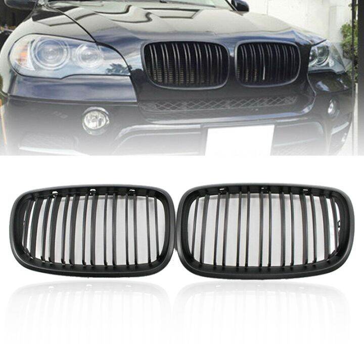 matte-black-front-bumper-dual-slat-front-kidney-grill-grille-for-bmw-x5-x6-e70-e71-2007-2014