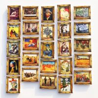 【lz】❍  Pintura a óleo com moldura UV Van Gogh Picasso pinturas mundialmente famosas Ímãs de geladeira 3D Decoração para casa presentes da coleção