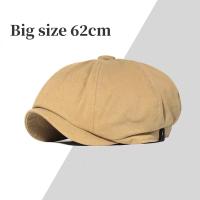 New Cotton Linen Retro Newsboy Caps Plus Size 63CM Spring Autumn Breathable Cap British Style Fashion Beret Men Flat Peaked Cap