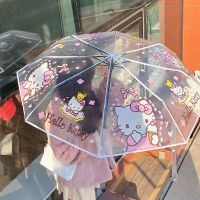 Sanrio อนิเมะ Hello Kitty ร่มพกพาสะดวกน่ารักร่มแบบพับอัตโนมัติเต็มรูปแบบร่มกันแดดกันลมน่ารักอุปกรณ์กันฝนโปร่งใส