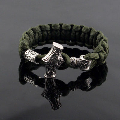 Ancient Norse Viking Men Bracelets Mjolnir Hammer Paracord Amulet Runes Beads Hand Made Rope Wrap Scandinavian Bangles Gift