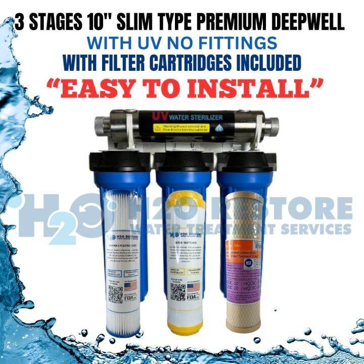 Water Filter 3 Stages 10” Slim type Premium Deepwell with 2 GPM UV ...