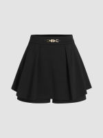 Cider Mid Waist Solid Pleated Skort