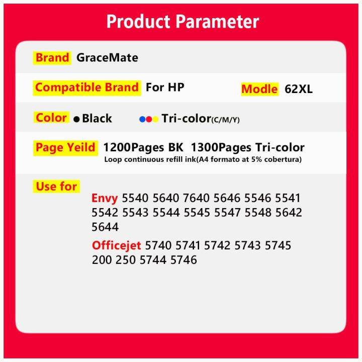 refill-cartridge-62xl-compatible-for-hp-62-hp62-for-hp-officejet-5740-200-250-5746-envy-5540-5640-7640-5646-5546-5548-5642-5542