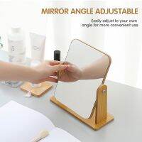 Decorative Mirror HD Classic Table Mirror Standing Wooden Base 360 Degree Rotation Stable for Home Bathroom Bedroom Clamps