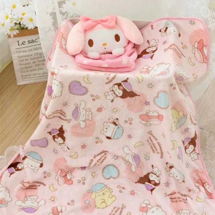 kawaii-sanriod-plush-kuromi-melody-cinnamoroll-blanket-birthday-gifts-bedspread-bed-baby-sleeping-bag-warm-soft-lazy-play-pillow