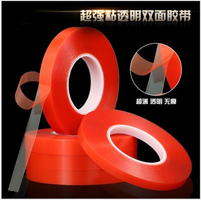 ▬✎✉ 0.2MM 50M Strong Acrylic Adhesive 1/2/3/5/10mm PET Red Film Clear Double Side Tape No Trace For Phone Tablet LCD Screen Glass