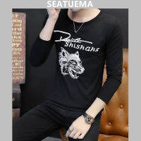 SEATUEMA ร้อนขายผู้ชายแขนยาวเสื้อยืดภายใต้เสื้อสไตล์เกาหลีพิมพ์ Wolf Top Workwear