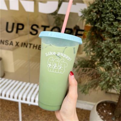 ►✤☬ Cute Water Bottle Portable Summer Coffee Juice Milk Tea Drink Kawaii Plastic Cup Lid Straw Cup Reusable Practical Water Bottle