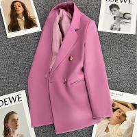 Purple Pink Metal Buttons Suit Coat Women 2023 New British Style Double Breasted Jacket Tops Spring Autumn Loose Casual Blazer