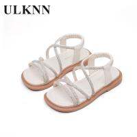 Girl Flat Sandals 2023 Children Summer Sandals Baby Rhinestone Balck Shoe Girl Birthday Party Children Stage Beige Sandal Shoes