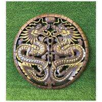 60cm แผ่นไม้แกะสลัก ไม้แกะสลักลายมังกรทอง แขวนผนังติดผนัง ไม้สัก Wall Hanging Carved Wooden