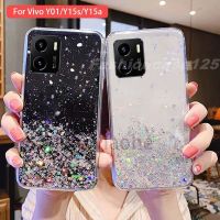 Y01เคสสำหรับ Vivo Y15a Y15s ฟอยล์สีเงินรูปดาวสีฟ้าแวววาวอีพ็อกซี่ฝาหลังเคสใส่โทรศัพท์นุ่มกันกระแทกกันตก