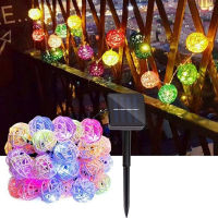 Solar Powered 203050 LEDs Rattan Balls String Lights Cotton Ball Chain Holiday Christmas Lights for Patio Wedding New Year