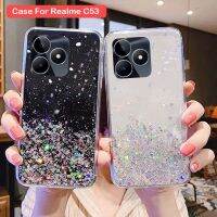 เคสสำหรับ2023 Realme C53 NFC RealmeC53 4G ลายท้องฟ้าเต็มไปด้วยดวงดาวทองคำเปลวแวววาวอีพ็อกซี่แวววาวแวววาว TPU อ่อนขอบใสเคสใส่โทรศัพท์เคสกันกระแทกมือถือฝาหลัง