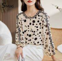 SNUG เสื้อเชิ้ตบางๆลายเสื้อลายจุดคอกลมหรูหราทรงหลวมเข้าได้กับทุกชุดเสื้อผ้าแฟชั่นแบบใหม่ในฤดูใบไม้ร่วง2023