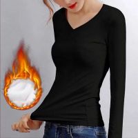 Womens Slim Tops Autumn Winter Long Sleeve Depth Shirt Underwear Heating Fiber Warm Knitted Tops