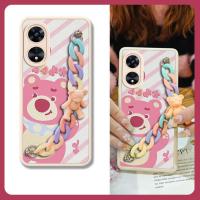 cute Nordic style Phone Case For OPPO A97 5G Back Cover Little Bear Color Chain Anti-fall soft shell Nordic wind