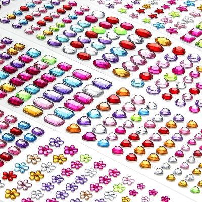 ☫❒✢ 1-6Sheets 3D Gem Acrylic Crystal Stickers Kids DIY Decoration Self Adhesive Jewel Crafts Sparkly Rhinestone Stickers Girls Gifts