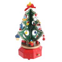 Christmas Tree Musical Box Wooden Box Musical Revolving Christmas Tree for Holiday Xmas Birthday Gifts Ornaments