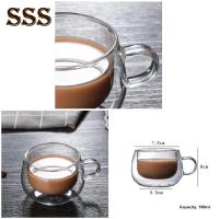 แก้วกาแฟทนความร้อนได้โปร่งใสสองชั้น Sssfc แก้วแบบมีหูจับ