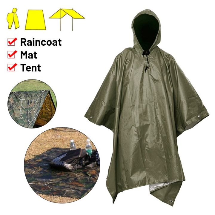 เสื้อกันฝนอเนกประสงค์แบบ3-in-1กระเป๋าเป้สะพายหลังเสื้อปอนโชกันน้ำฝนที่บังฝนเดินป่ารถจักรยานยนต์กันสาดกลางแจ้งเสื่อเต็นท์ตั้งแคมป์