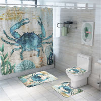 Vintage Beach Turtle Octopus Crab Print Home Decor Bathroom Toilet Cover Sets Waterproof Shower Curtain Mats Car Rugs Suits