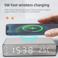 Wireless Charger Pad Stand นาฬิกาปลุกเครื่องวัดอุณหภูมิหูฟังเครื่องชาร์จศัพท์ Fast Charging Dock Station สำหรับ Samsung