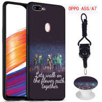 BTS เคสโทรศัพท์สำหรับ OPPO A7/AX7/A5S/A12/CPH2083ซิลิคอนนุ่มกรณีที่มีรูปแบบเดียวกันแหวนและเชือก