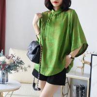 【CW】2022 vintage silk blouse chinese traditional flower print cheongsam tops woman classical satin chiffon blouse oriental tang suit