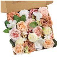 Combo Box Set Gradient Color Flower Leaf with Stems for DIY Wedding Party Home Decorations