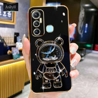 AnDyH Phone Case infinix Hot 11/X662/X662B/X689F 6DStraight Edge Plating+Quicksand Astronauts who take you to explore space Bracket Soft Luxury High Quality New Protection Design