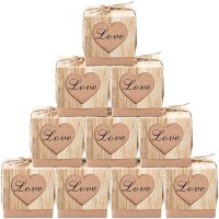 50PCS Love Kraft Gift Boxes with Burlap Twine for Wedding Favors Bridal Shower Decorations