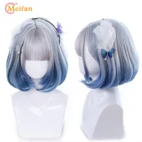 MEIFAN Synthetic Short Bob Color Lolita Anime Wigs With Air Bangs For Women Natural Fake Hair Black Blue Lolite Cosplay Wig