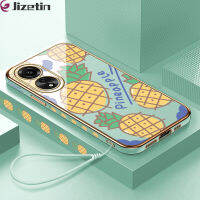 Jizatin เคสขอบสี่เหลี่ยมลายการ์ตูนสำหรับ A78 OPPO,ฟรีสายคล้อง4G + เคสโทรศัพท์ชุบหรูหราเคลือบเคสโทรศัพท์นิ่ม