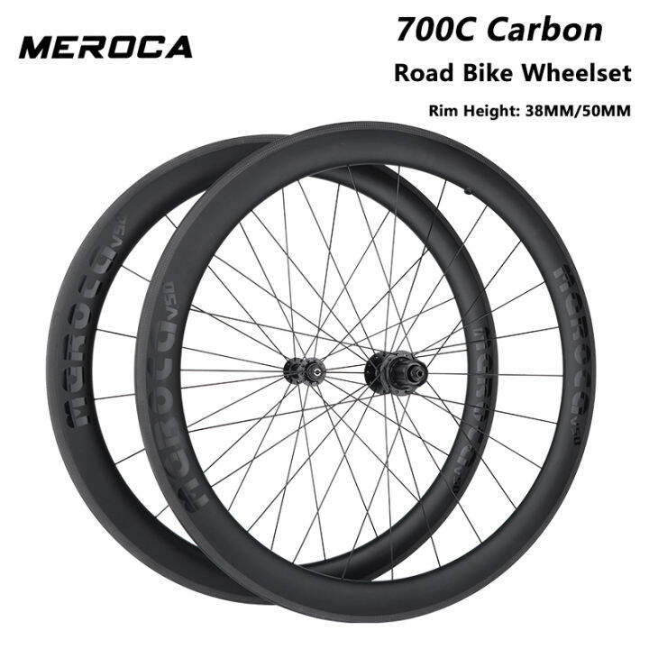MEROCA 700C Road Bike Carbon Wheel 38MM 50MM V Brake Wheelset Rim Quick
