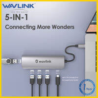 Wavlink USB C 5-in-1 USB HUB รองรับ OTG Function Splitter พร้อมพอร์ต USB 3.0 4พอร์ต, แหล่งจ่ายไฟ65W ตัวแปลงหลายพอร์ตสำหรับ iPad pro/macbook/type c/windows และอุปกรณ์ Mac Docking Station