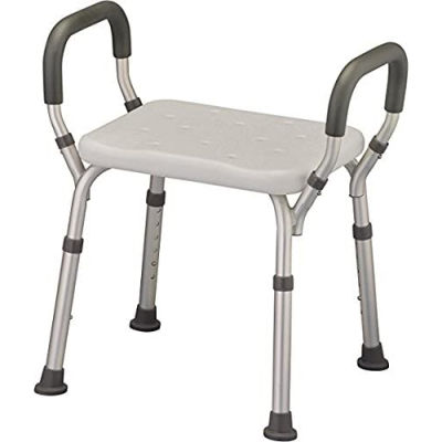 Healthline Trading Bath Seat Shower Bench with Arms, Adjustable Shower Chair with Arms Padded Handles, without Back, Medical Shower Chair Bench Bath Stool Safety Shower Seat for Elderly, Adults, Disabled, 300 Lbs, White