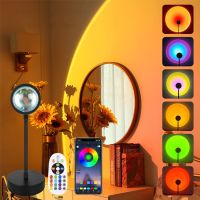 Sunset Lamp RGB 16 Colors APP Remote Control Bluetooth-compatible Projection Night Light for Home Bedroom Background Decoration Night Lights