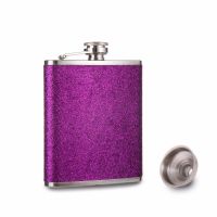 2018 New Purpleblue High quality Glitter color leather wrapped 7oz stainless steel pocket hip Flask Free funnel