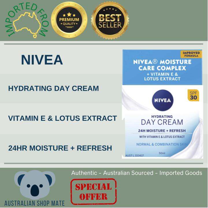 Nivea Hydrating Day Cream, Vitamin E and Lotus Extract, 24Hour Moisture