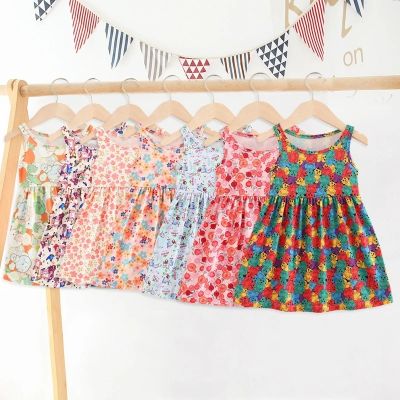 Baby Girls Summer Dress Sleeveless Cute Print Cartoon Kids Sundress Dresses Cotton Children Party Clothes Girls Beach Clothings
